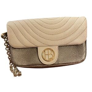 Henri Bendel Bronze and White Wristlet with Gold Chain Strap